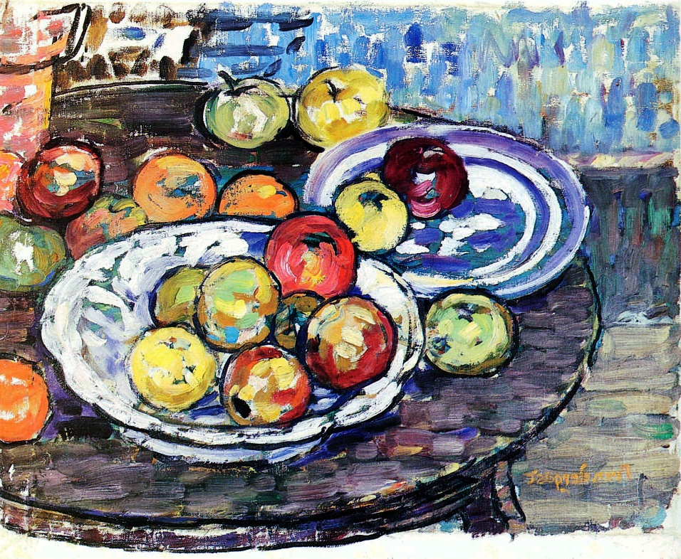 a Isolde Pendleton painting of apples and a bowl of apples